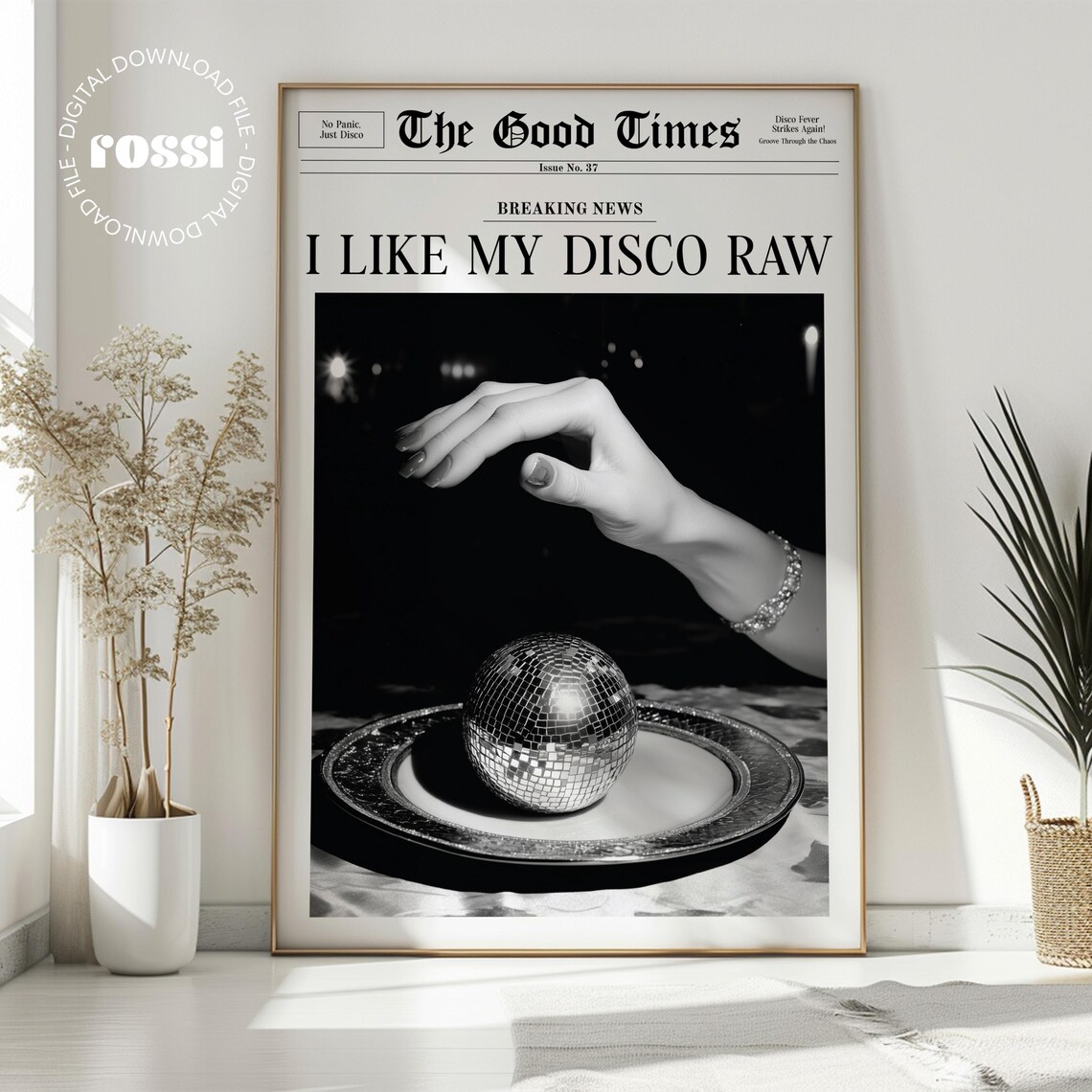 I Like My Disco Raw Vintage Newspaper Disco Ball Photo Poster - Image 2