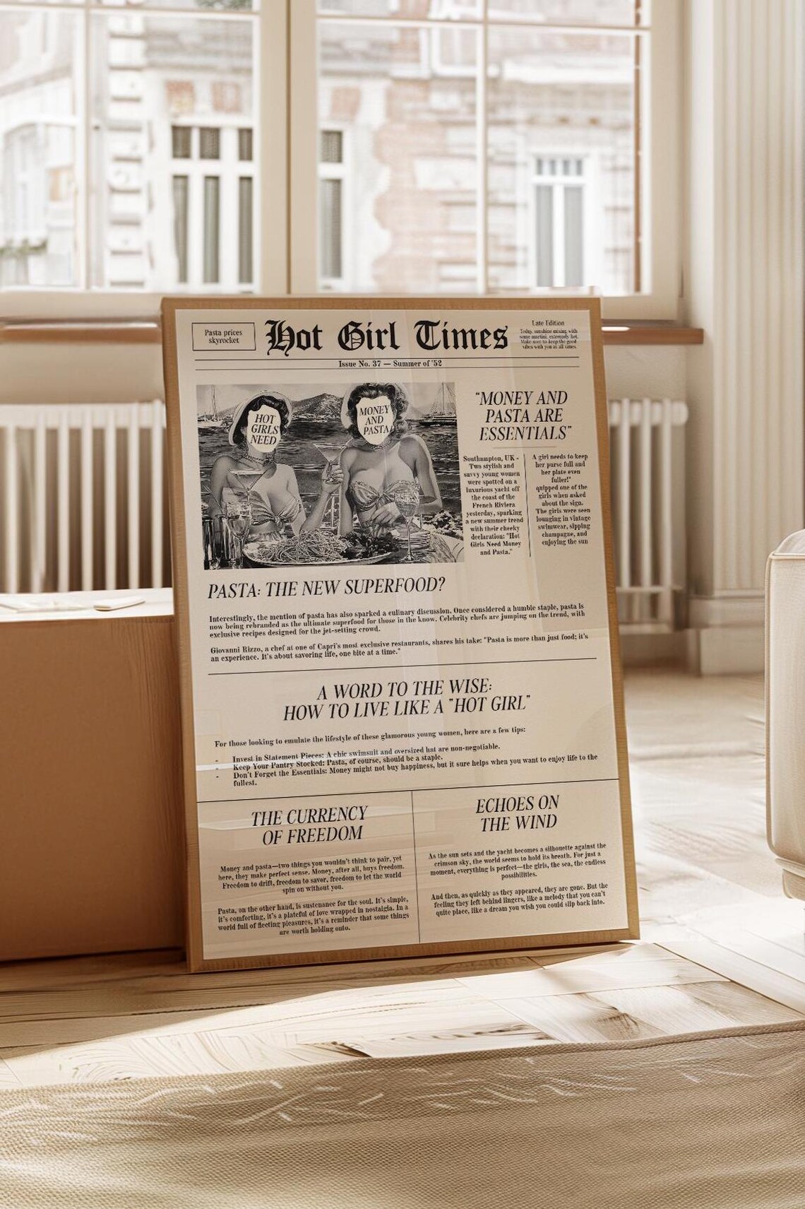 Hot Girl Times Money And Pasta Are Essentials Newspaper Humor Poster - Image 3