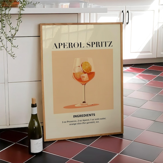 Italian Aperol Spritz Cocktail Recipe Orange Retro Kitchen Poster