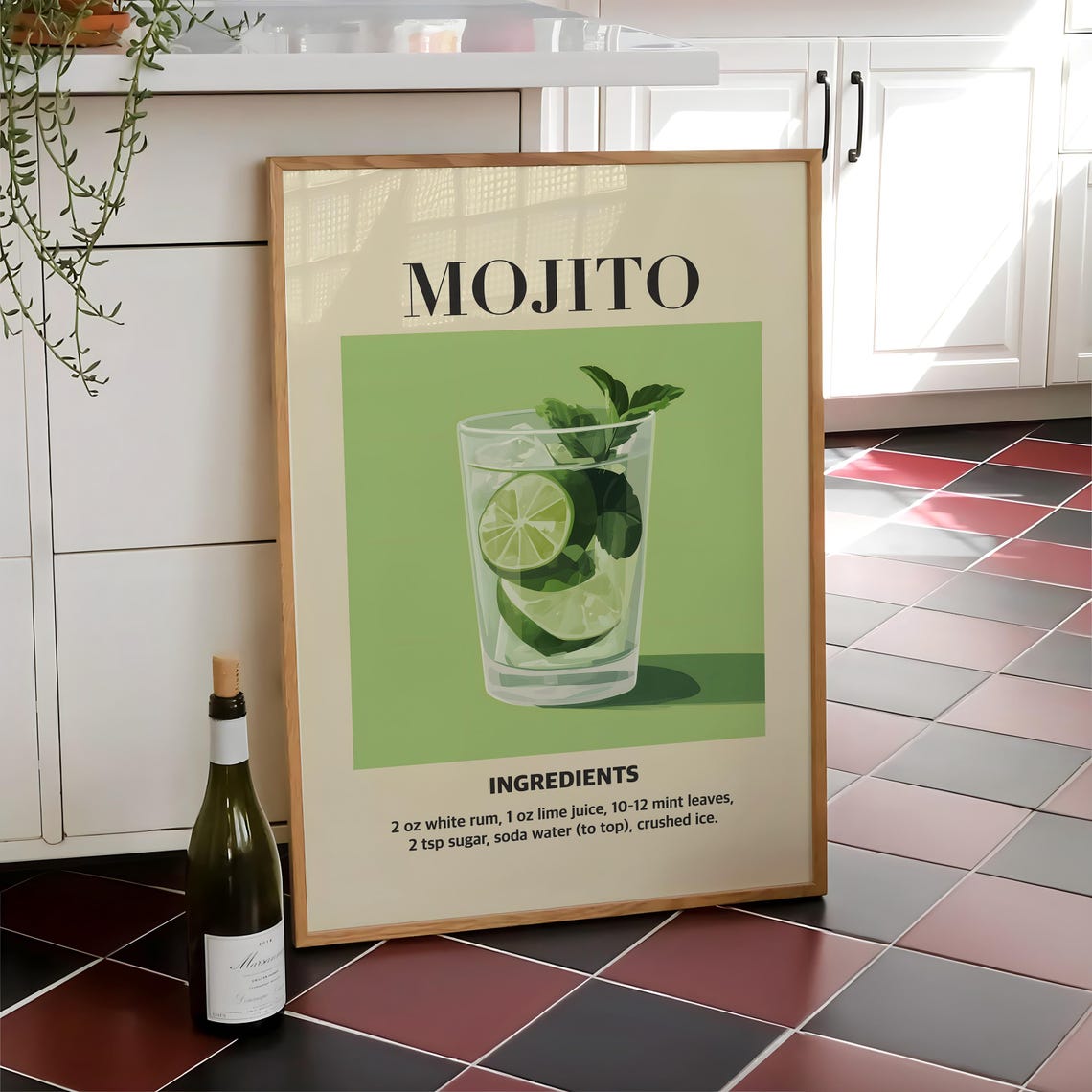 Classic Mojito Cocktail Recipe Retro Bar Cart Kitchen Poster