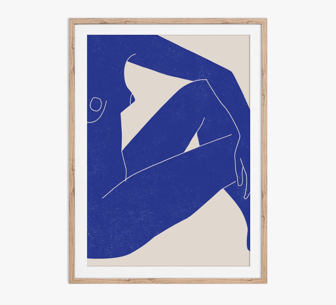 Blue Nude Study 01, Woodblock Style Female Form