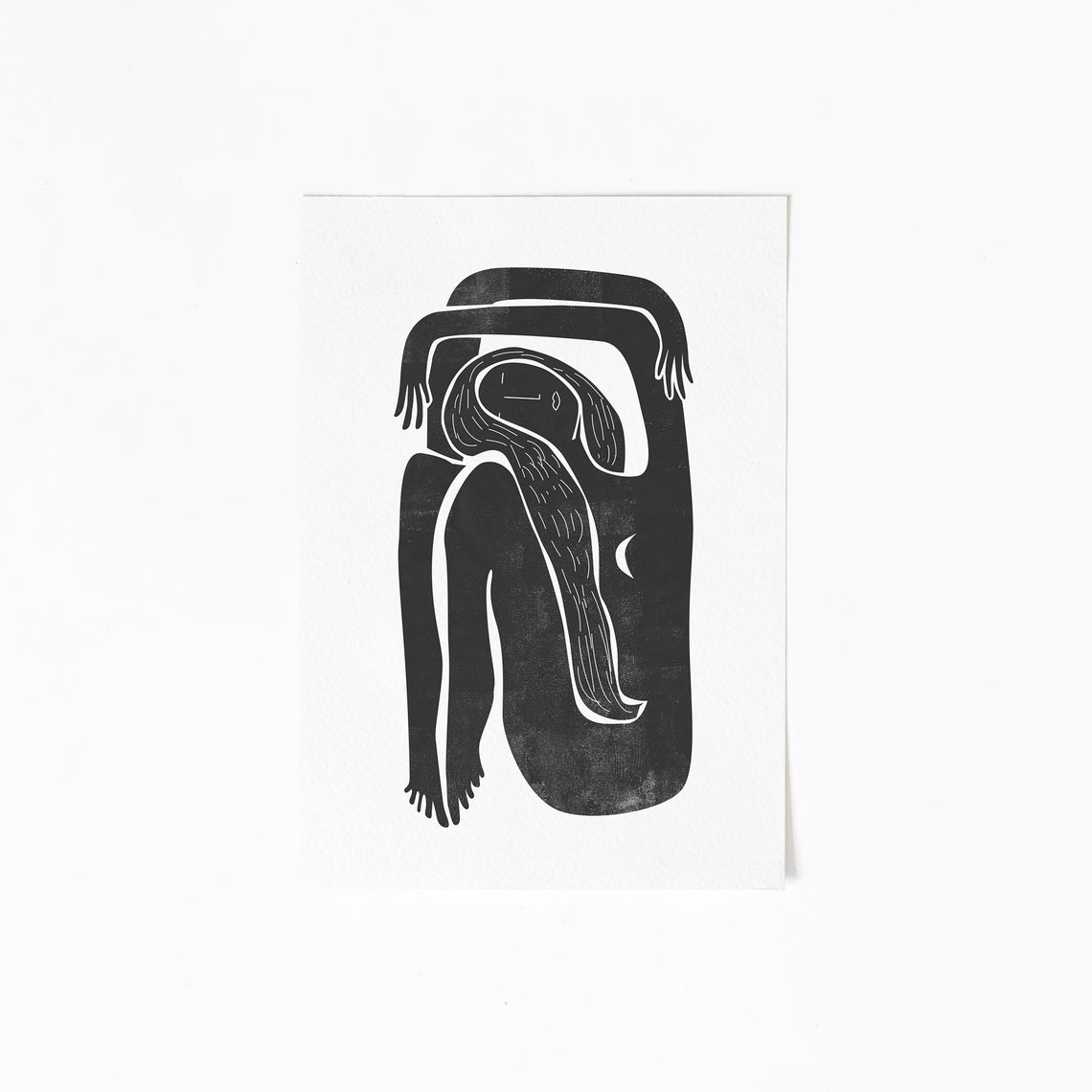 Moon River Female Nude Linocut Style Illustration Instantly And Print From Home
