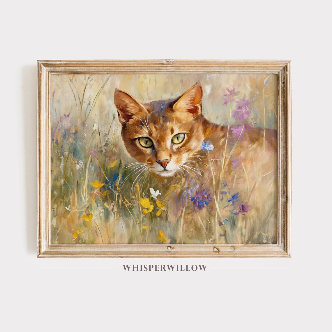 Abyssinian Cat Wildflower Meadow Golden Eyes Portrait Painting Poster