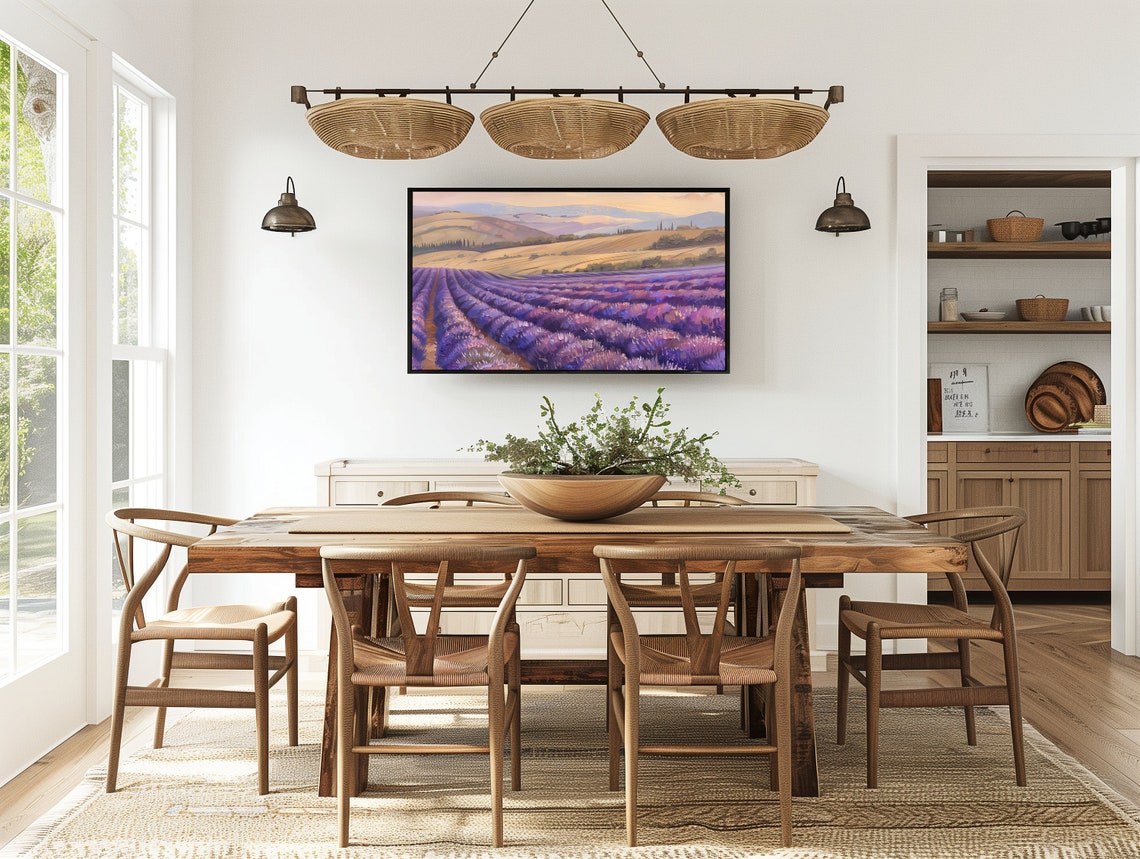 Purple Lavender Field Rows Rolling Hills Sunset Landscape Poster - Image 3