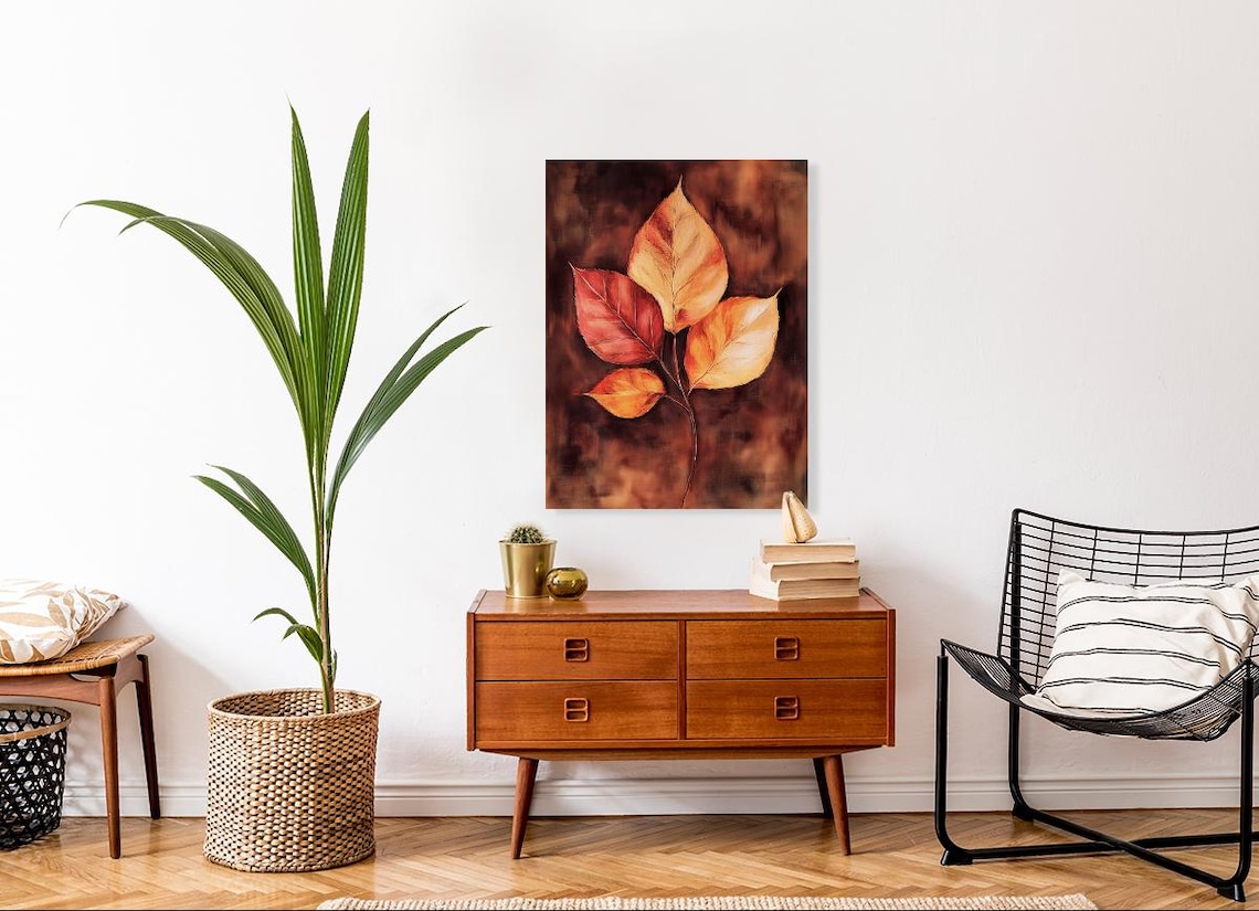 Autumn Leaves Branch in Fiery Red and Gold Fall Nature Art Poster - Image 3
