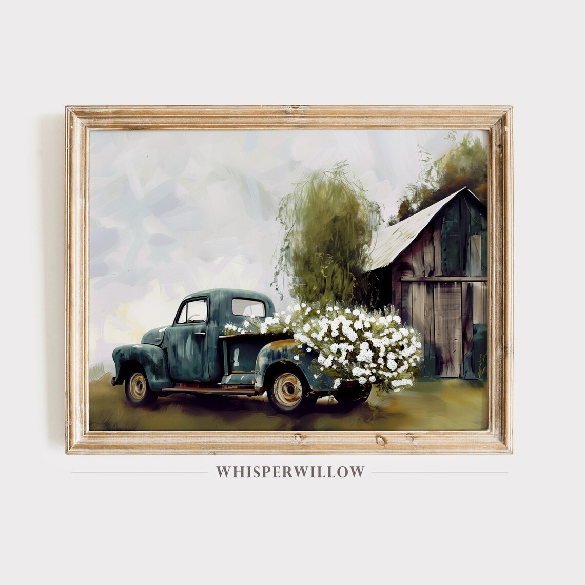 Vintage Blue Truck With Wildflowers Rustic Barn Farmhouse Art Poster