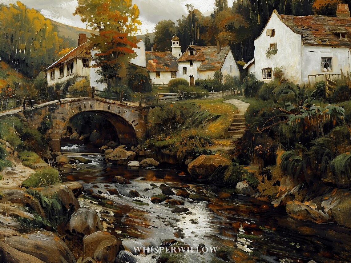 Ancient Stone Bridge Over a Rocky Stream in an Old Village Poster - Image 6
