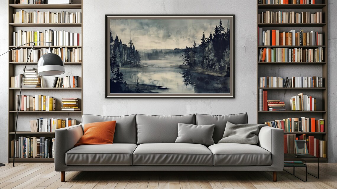 Misty Forest Lake Pine Trees Gray Fog Moody Nature Art Poster - Image 3