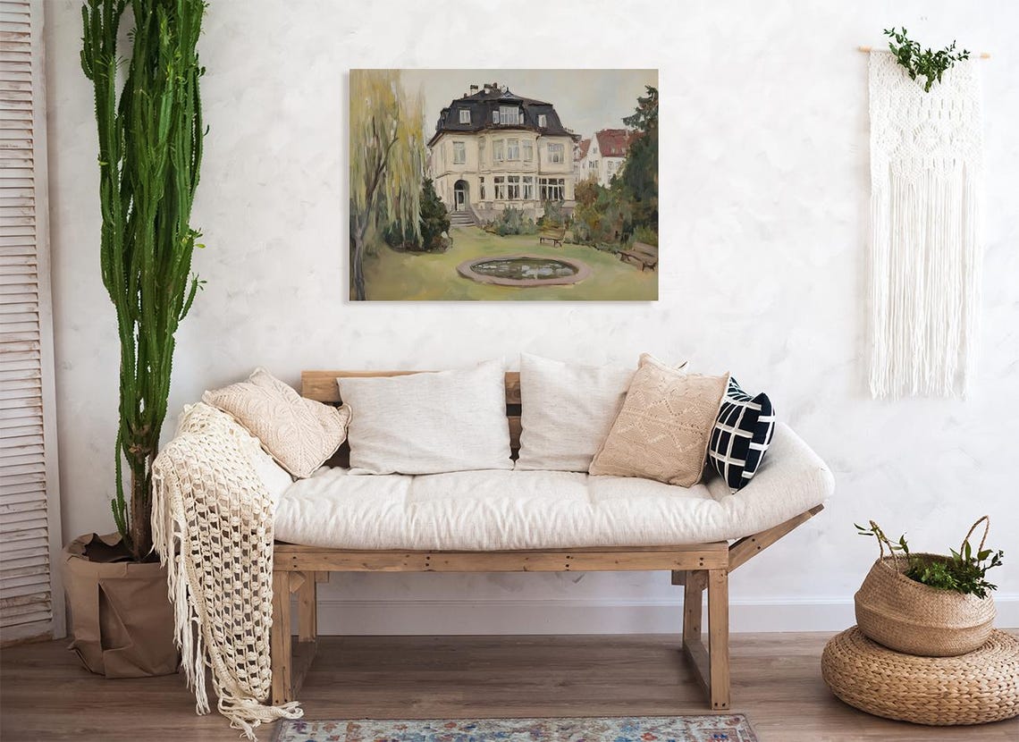 Elegant Vintage Manor Painting Sophisticated Timeless Art Refined Classic Antique Architecture Wall Decor - Image 4