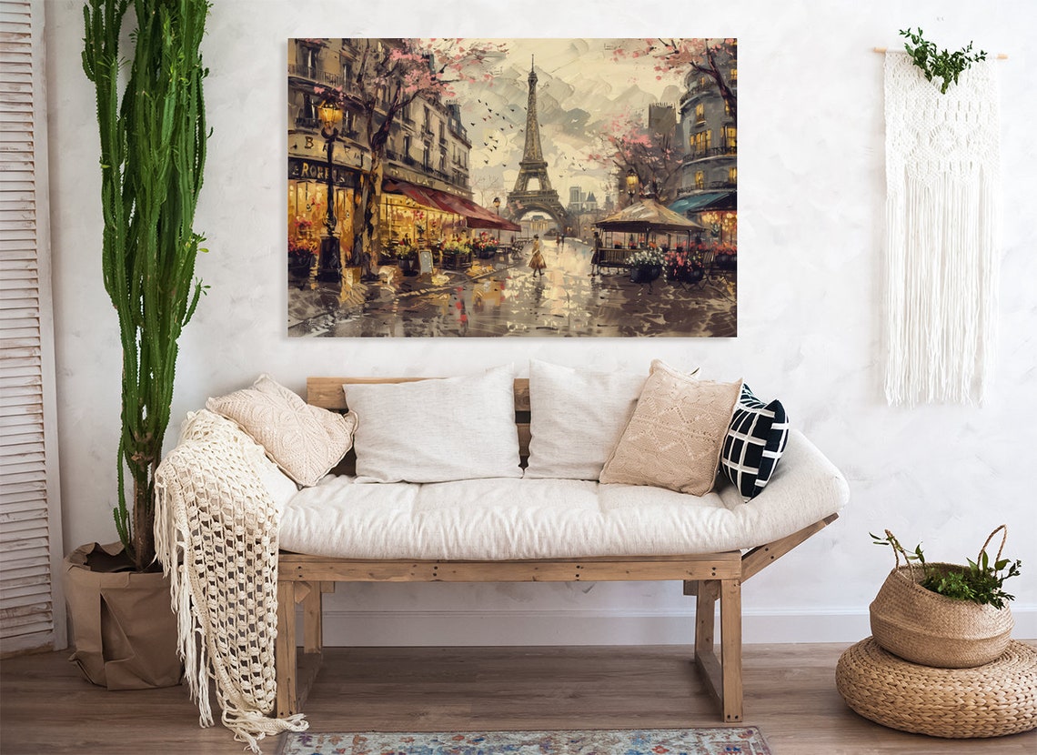 Eiffel Tower Rainy Paris Street With Cafes Romantic Cityscape Poster - Image 2