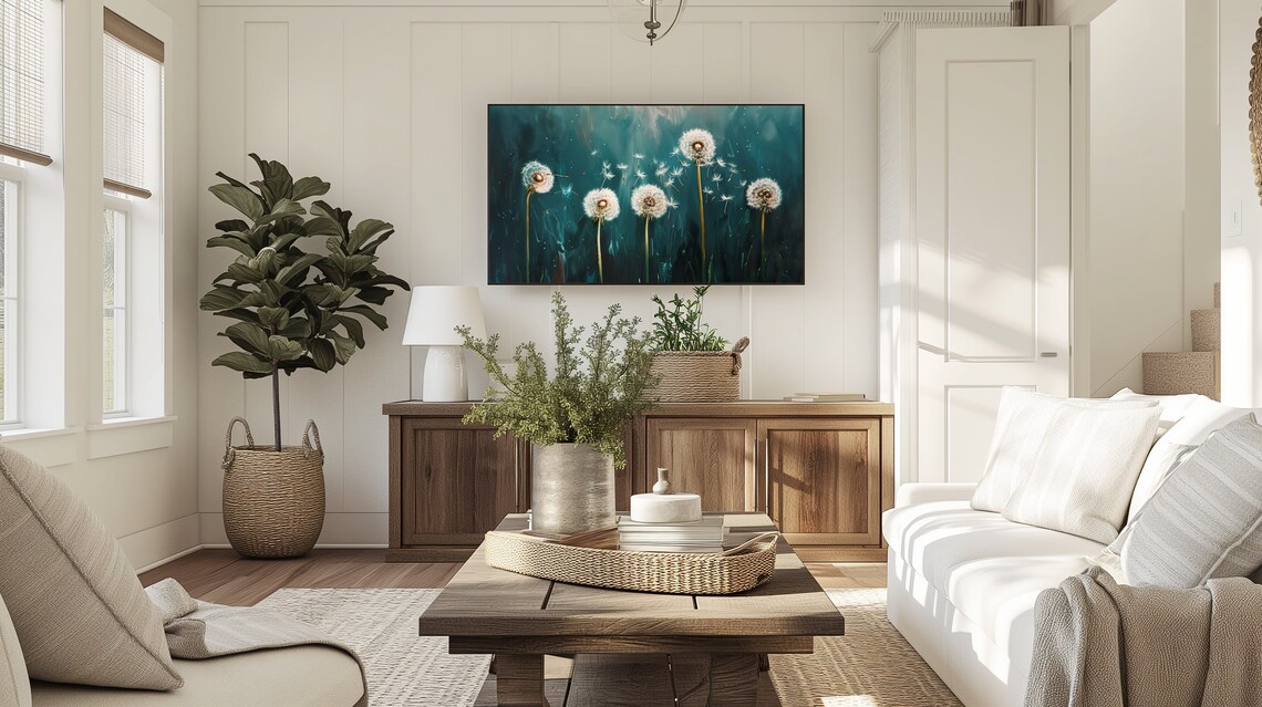 Midnight Dandelion Seeds Deep Teal Background Dreamy Botanical Painting Print - Image 4