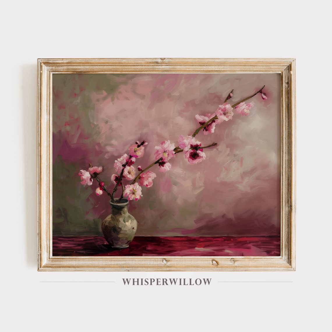 Pink Cherry Blossom Branch In Vase Soft Spring Oil Painting Poster