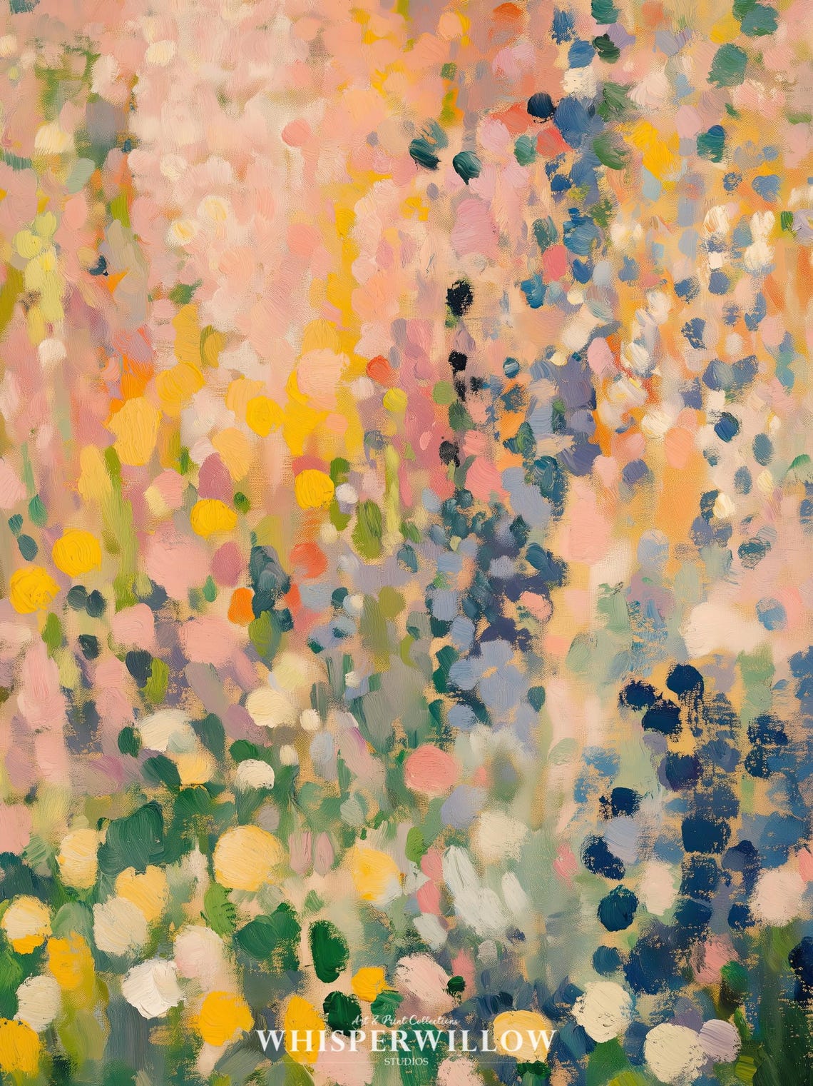 Impressionist Flower Garden in Soft Pastel Dots Painting Poster - Image 6