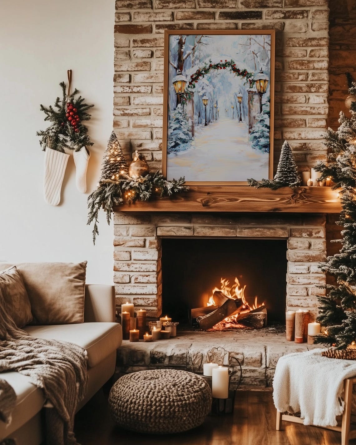 Snowy Winter Path with Lanterns and Garland Arch Christmas Poster - Image 4