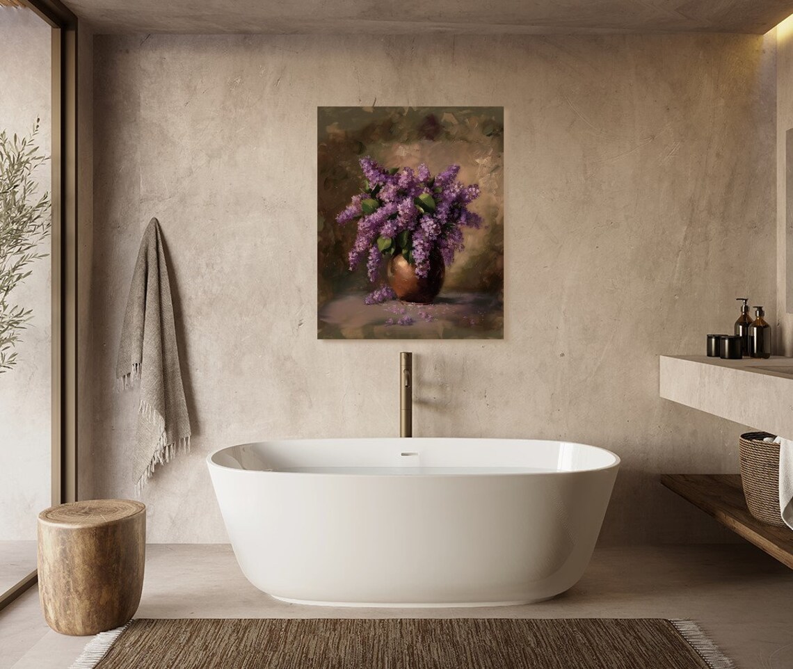 Lilac Bouquet Still Life Vintage Painting Art Print - Image 3
