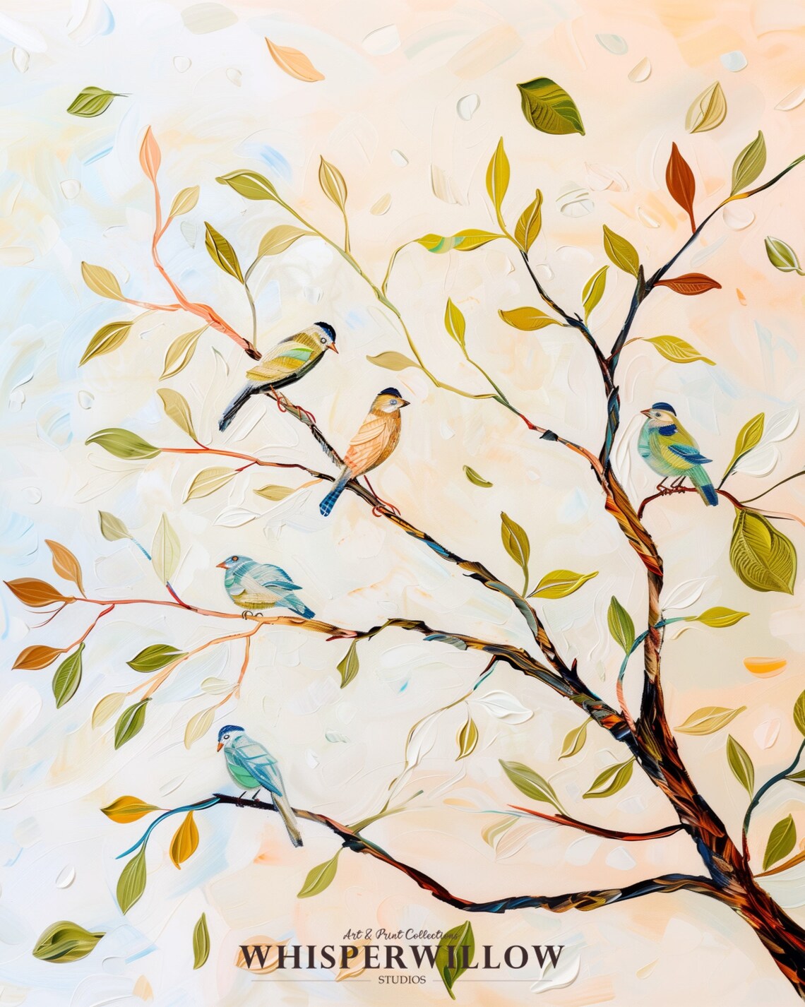 Tree Perched Birds Colorful Collage Art Print - Image 6
