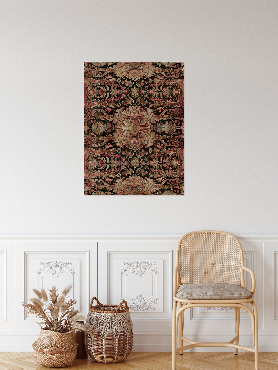 Dark Ornate Persian Rug Pattern Vintage Textile Inspired Art Poster - Image 2