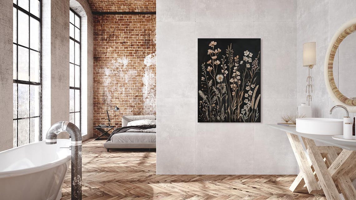 Wildflower Botanical Illustration on a Dark Black Background Poster - Image 2