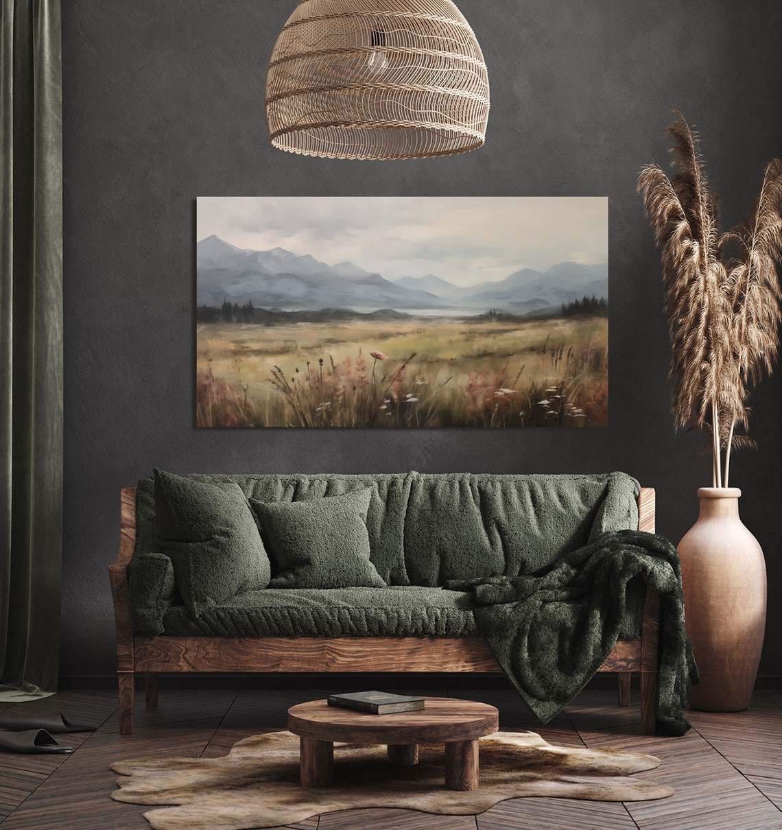 Misty Mountain Valley at Dawn Soft Grasses Vintage Landscape Poster - Image 3
