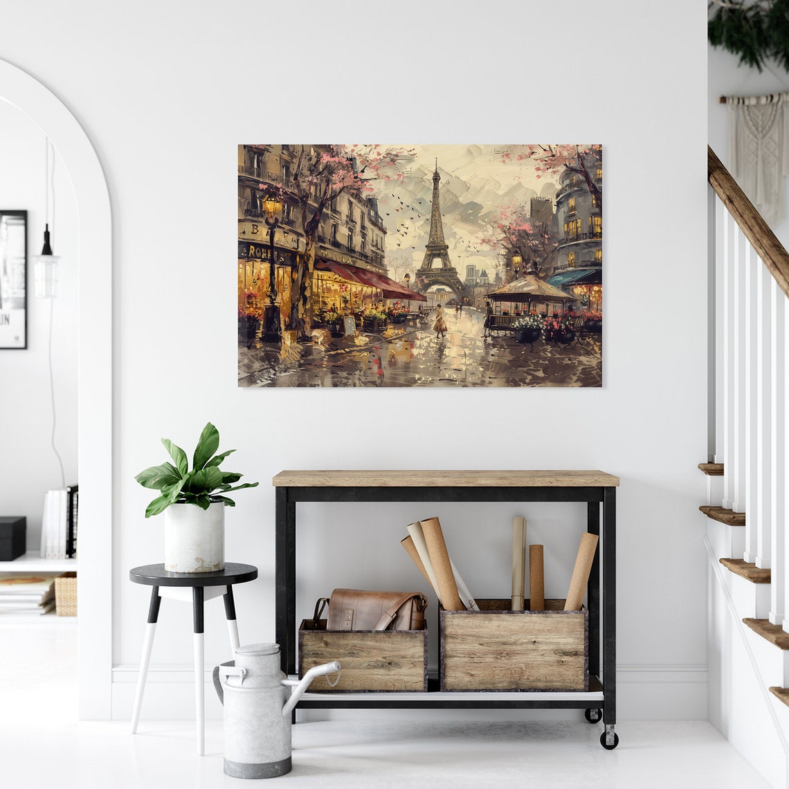Eiffel Tower Rainy Paris Street With Cafes Romantic Cityscape Poster - Image 5