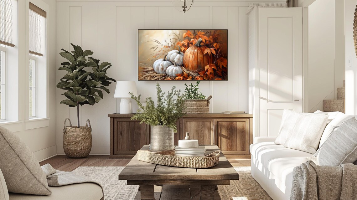 Pumpkins Autumn Leaves Still Life, Fall Art Print - Image 3