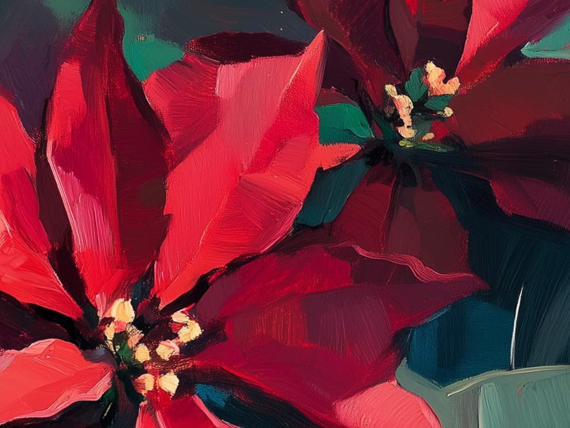 Frame Tv Art Vibrant Red Holiday Poinsettia Painting Christmas Spirit Home Decor Winter Green Flower Art - Image 6