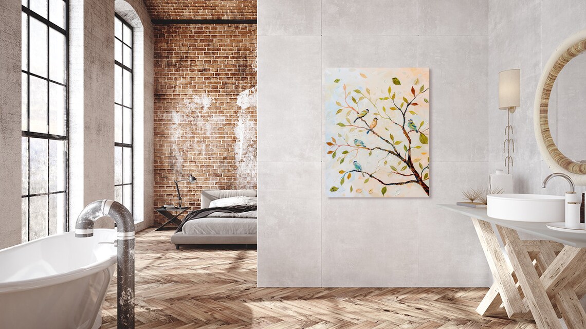 Tree Perched Birds Colorful Collage Art Print - Image 2
