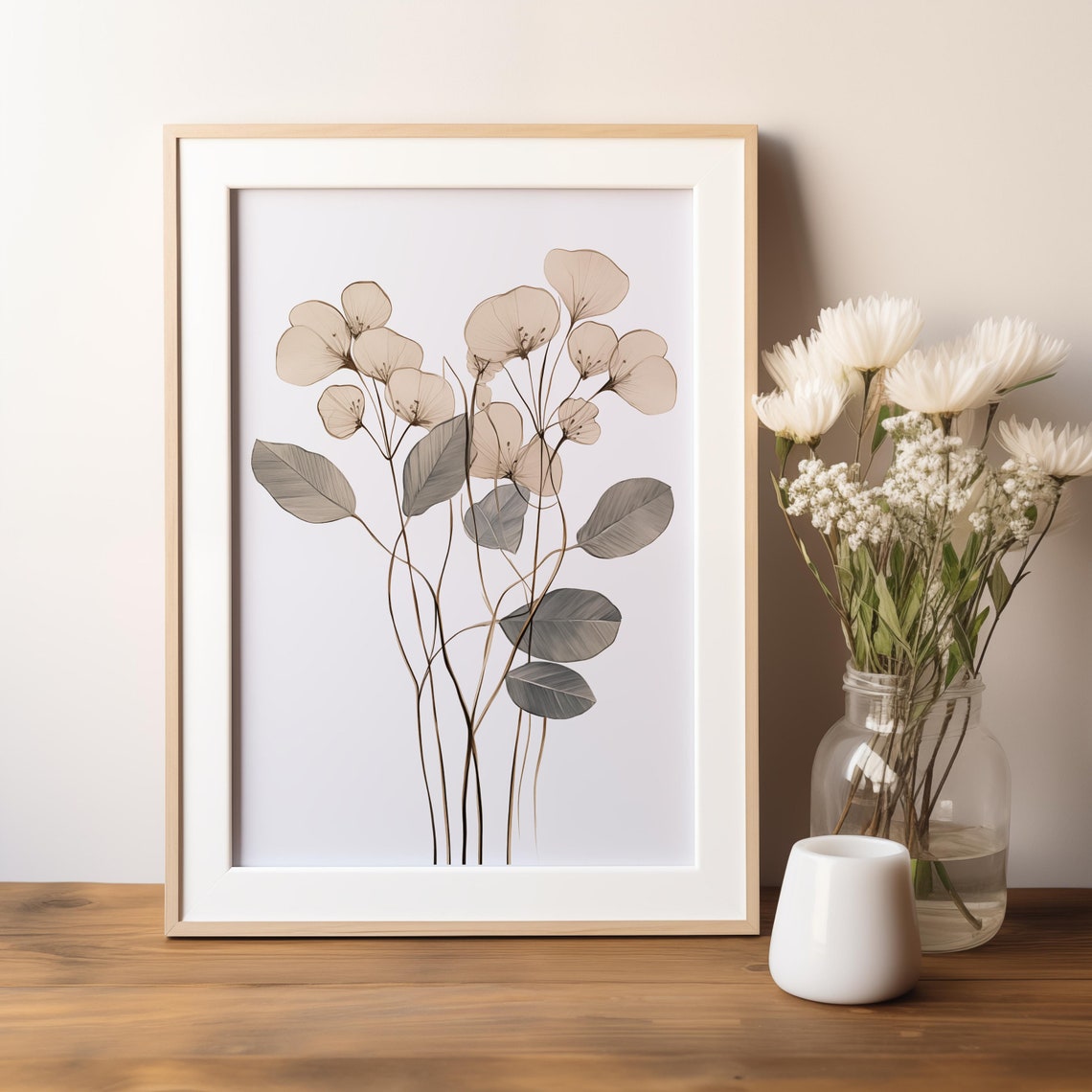 Minimalist Eucalyptus Stems Neutral Tones Botanical Art Poster - Image 2