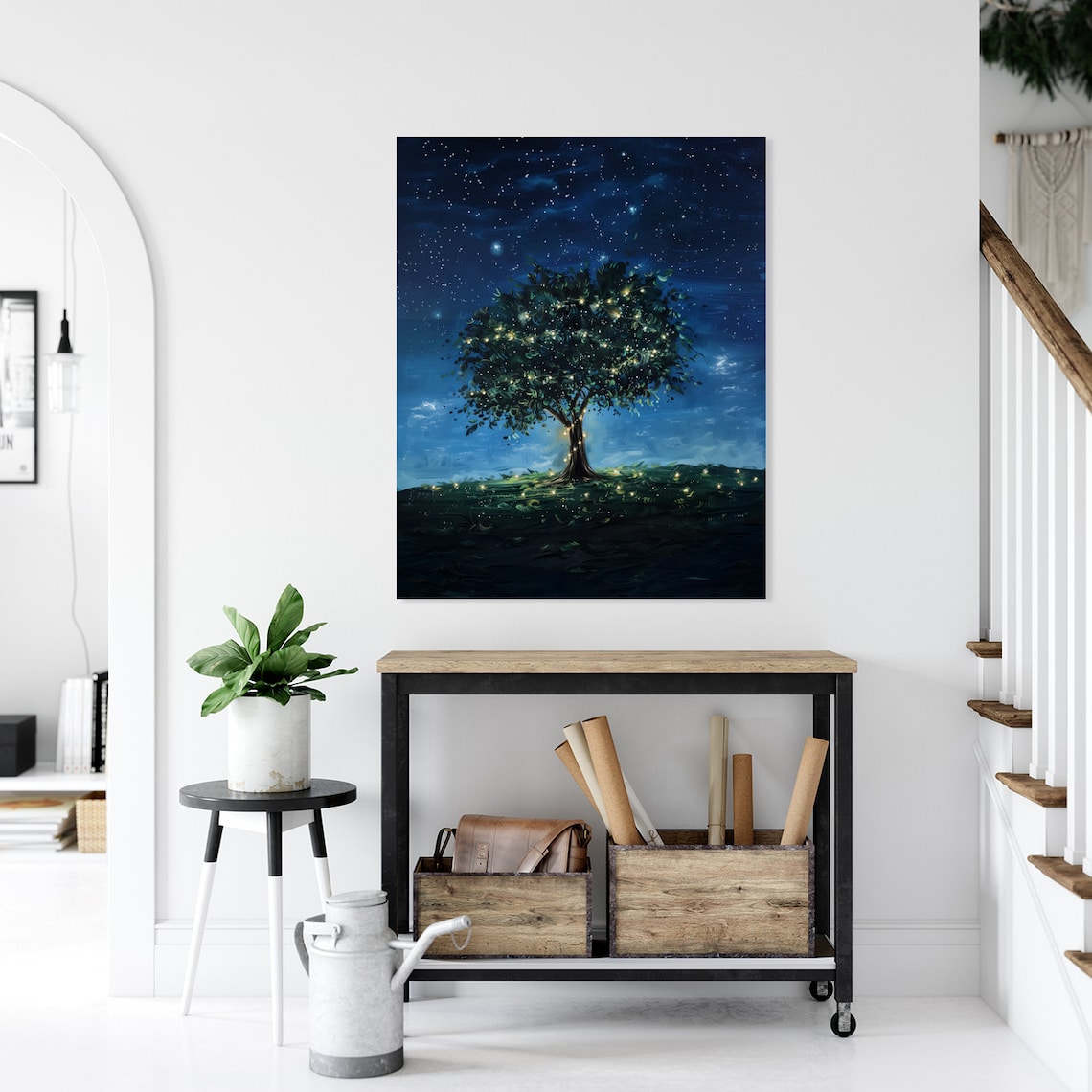 Midnight Stars Twinkle Lights Tree Art Print - Image 3