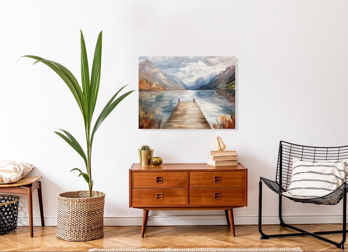 Weathered Wooden Dock Reaching Into a Mountain Lake Autumn Poster - Image 4