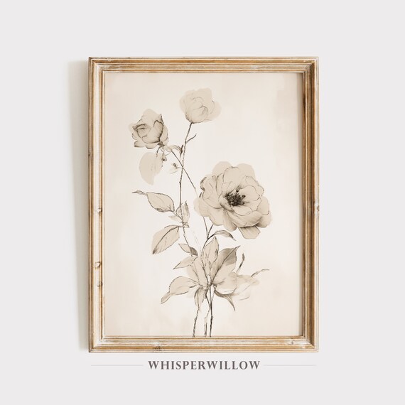 Antique Sepia Rose Sketch Vintage Botanical Blossom Drawing Poster
