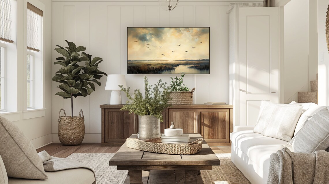 Soft Golden Marsh Sunrise with Birds Flying Over Wetlands Poster - Image 5