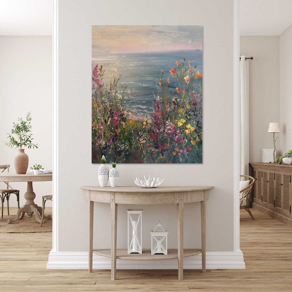 Colorful Wildflowers Overlooking the Sea at Sunset Painting Poster - Image 4