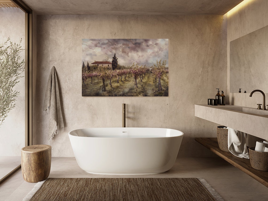Rustic Italian Farmhouse with Vineyard Under a Stormy Sky Poster - Image 5