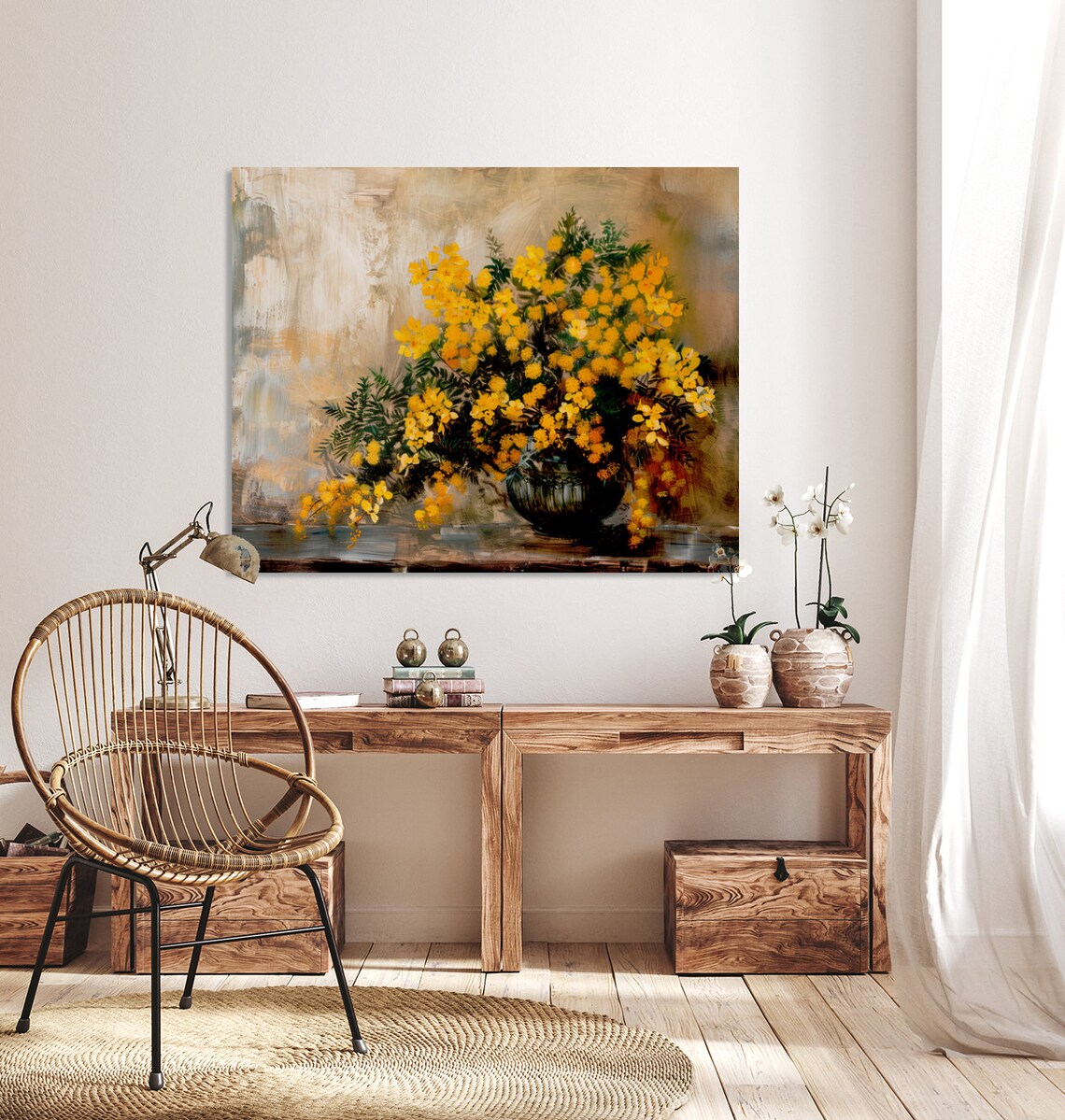 Golden Mimosa Blossoms Vintage Floral Still Life Painting Poster - Image 5