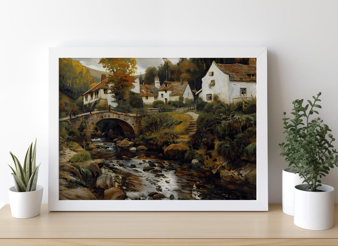 Ancient Stone Bridge Over a Rocky Stream in an Old Village Poster - Image 2