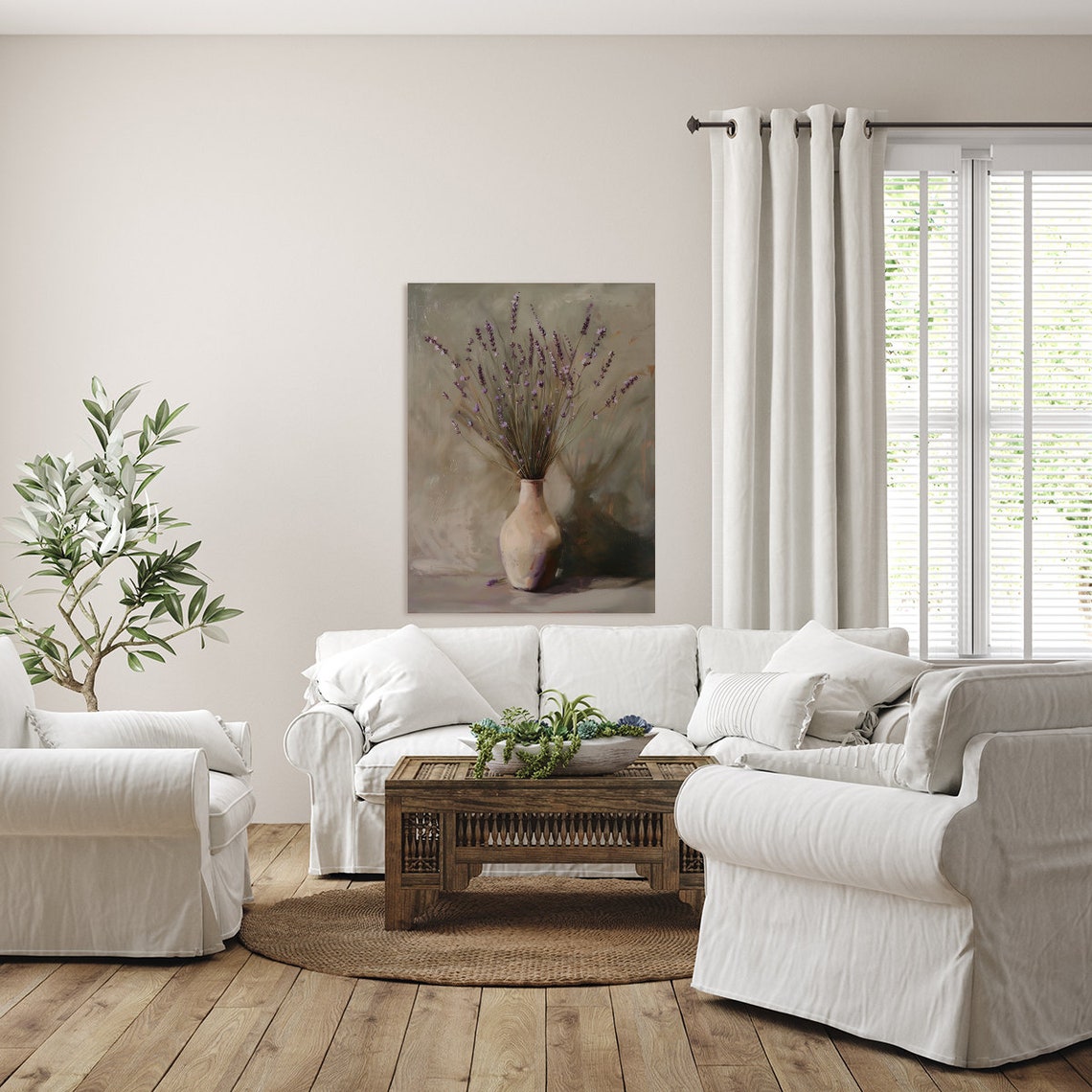 Lavender Sprigs in Ceramic Vase Vintage Style Botanical Poster - Image 3