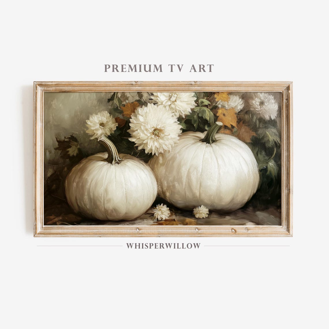 White Pumpkins Autumn Painting Vintage White Flower Frame Poster