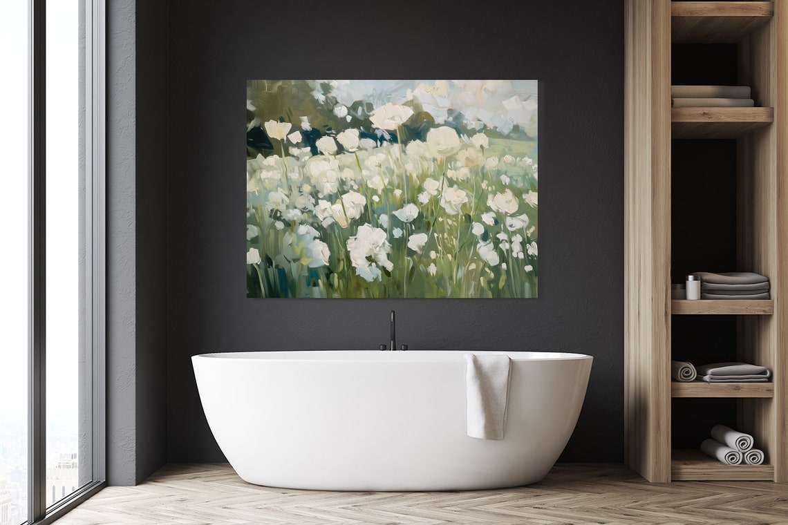 Closeup of White Wildflowers in a Green Summer Meadow Poster - Image 5