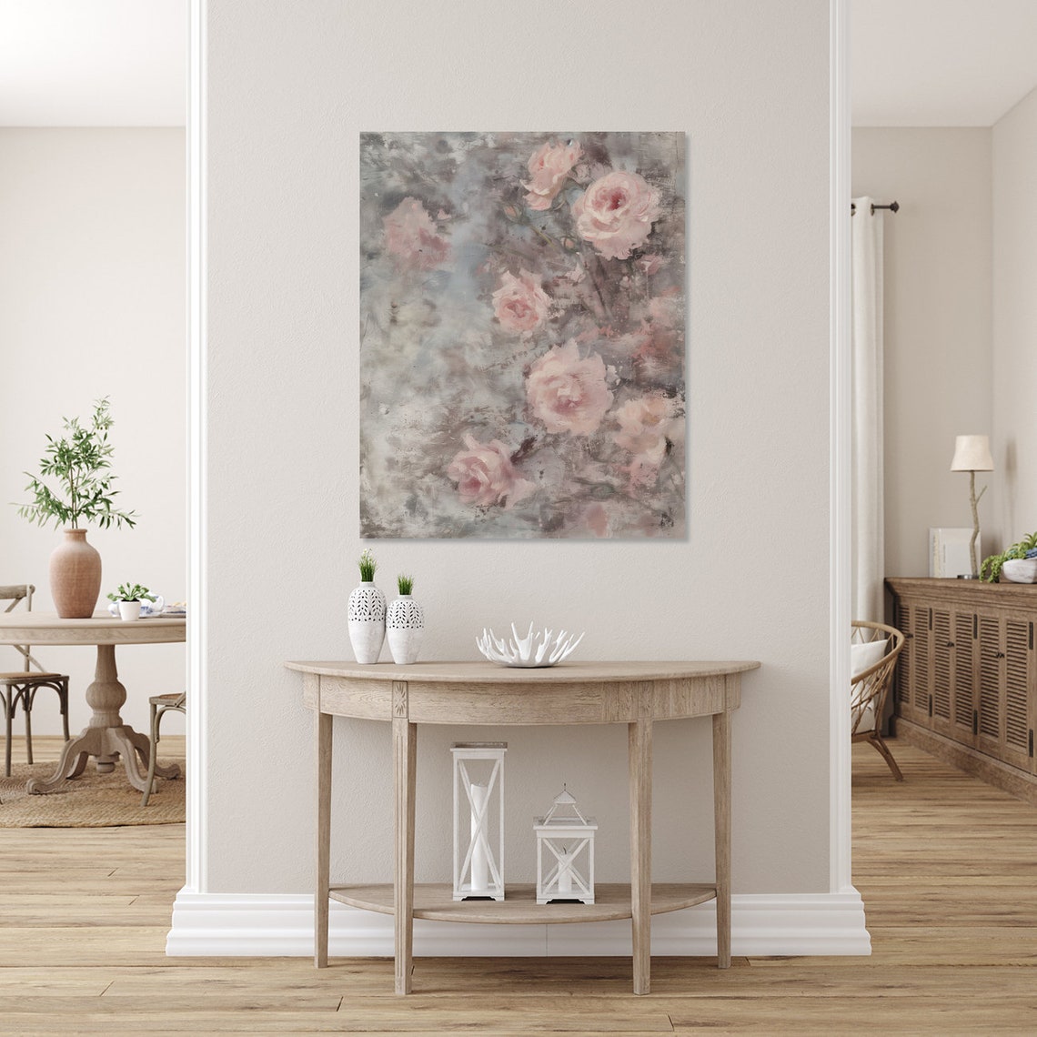 Blush Pink Roses Vintage Abstract Floral Impressionist Oil Poster - Image 5