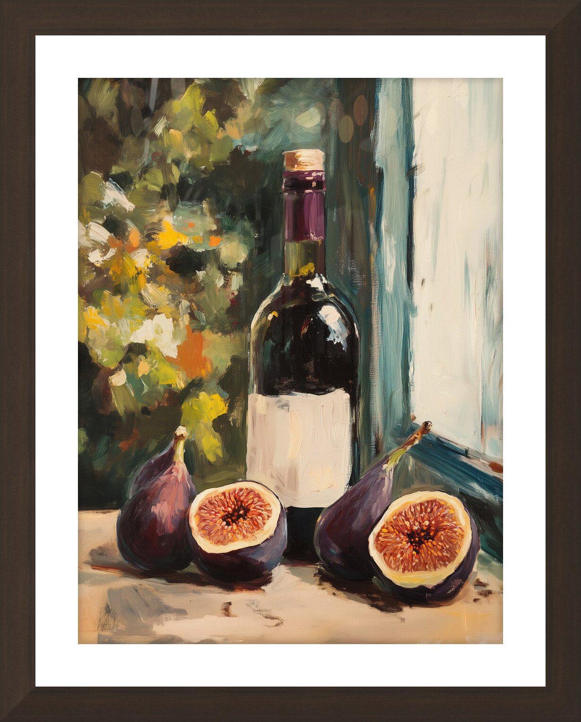 Red Wine Bottle with Fresh Figs Still Life Vintage Painting Poster - Image 3