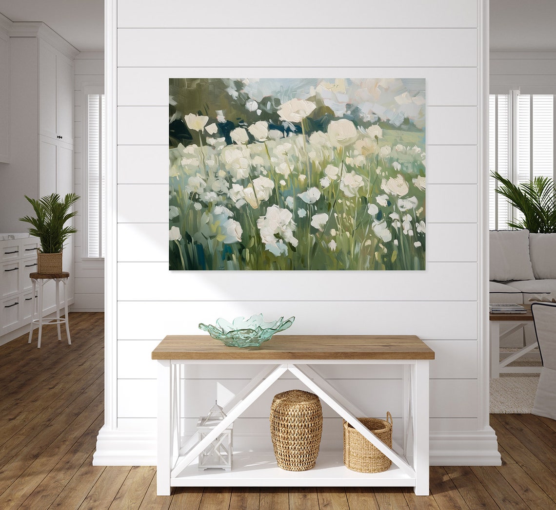 Closeup of White Wildflowers in a Green Summer Meadow Poster - Image 4