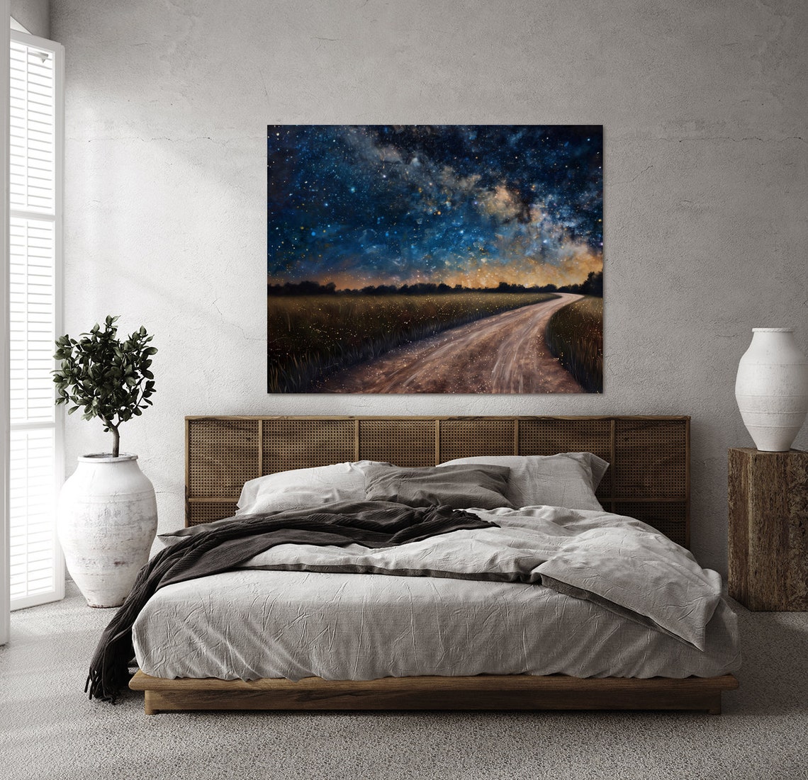 Starry Milky Way Landscape Painting Vintage Art Night Sky Nature Wall Decor Twinkling Glowing Sunset Art - Image 4