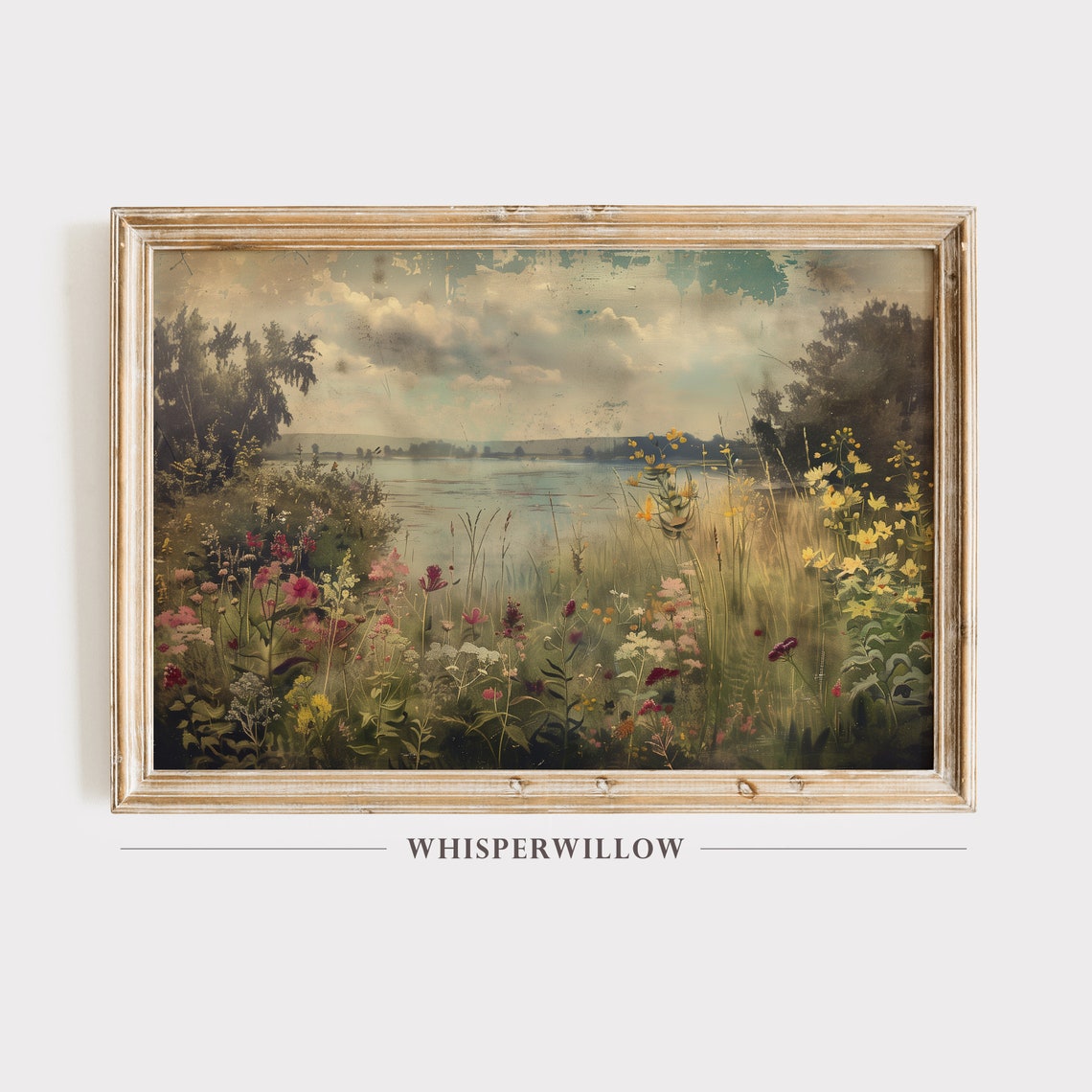 Wildflower Summer Lake Landscape Vintage Painting Scenic Poster