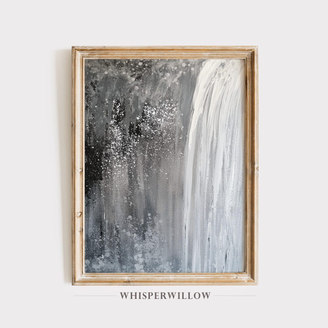 Silver Glitter Imitation Abstract Waterfall Painting Modern Minimalist Art Elegant Black And White Wall Decor