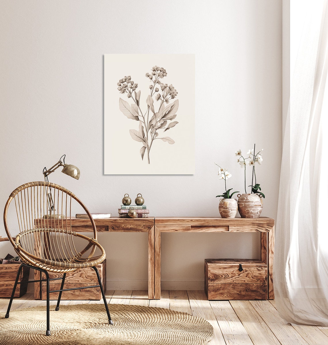 Sepia Flowering Branch Botanical Sketch Antique Foliage Study Poster - Image 3