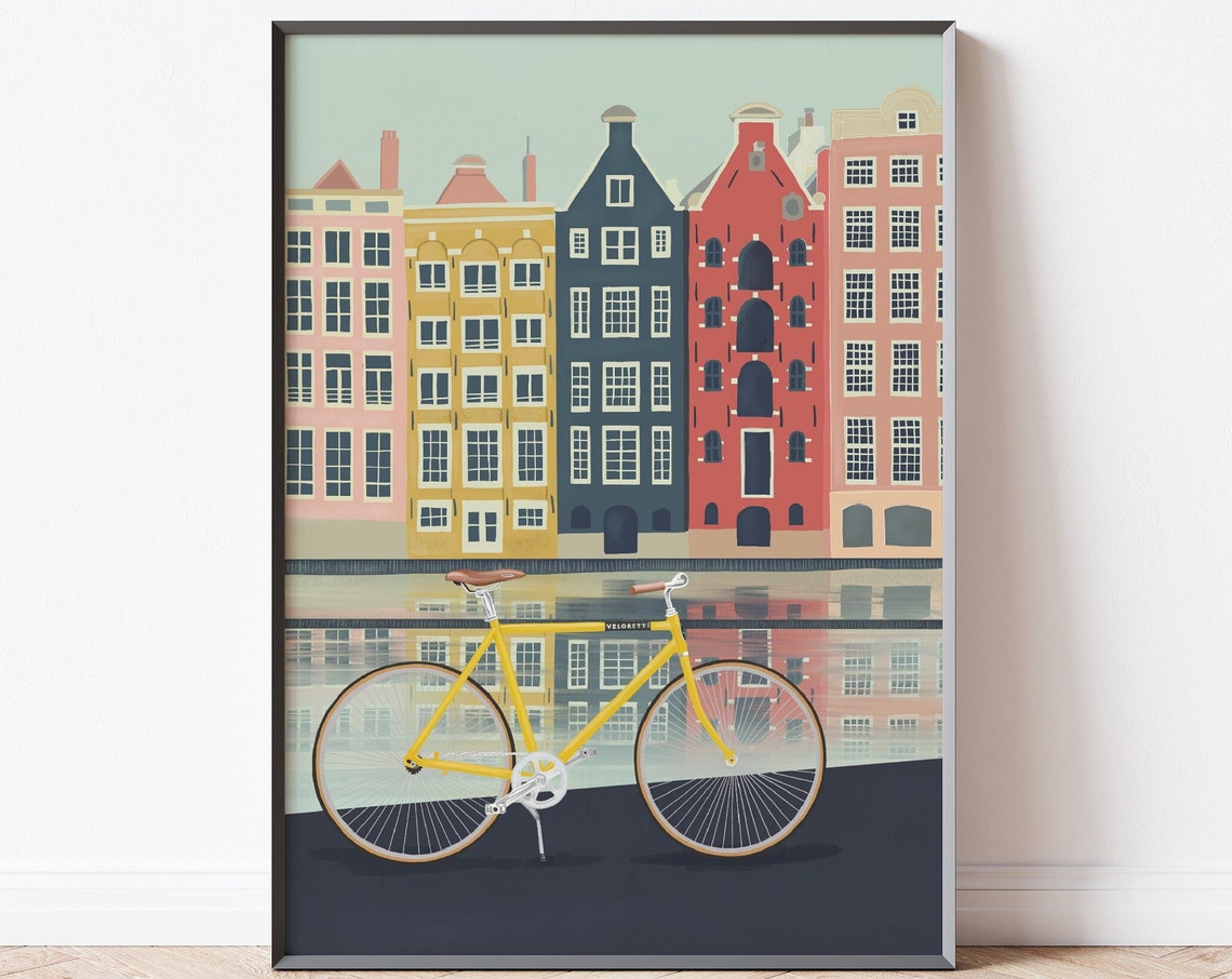 Amsterdam Travel Poster Holland Travel Print Amsterdam Illustration Holland Poster Vintage Travel Art Amsterdam Holiday Birthday Gift
