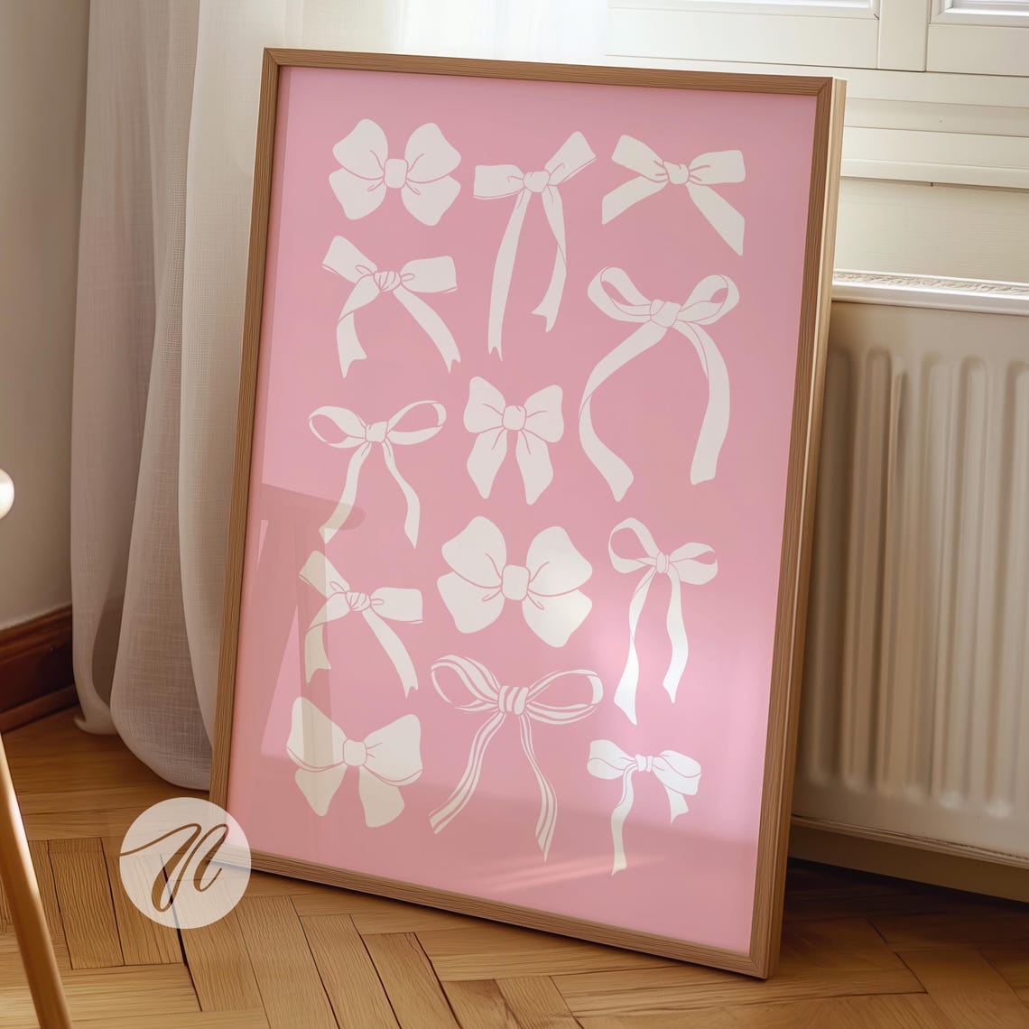 White Ribbon Bows On Pink Coquette Balletcore Dorm Room Wall Art