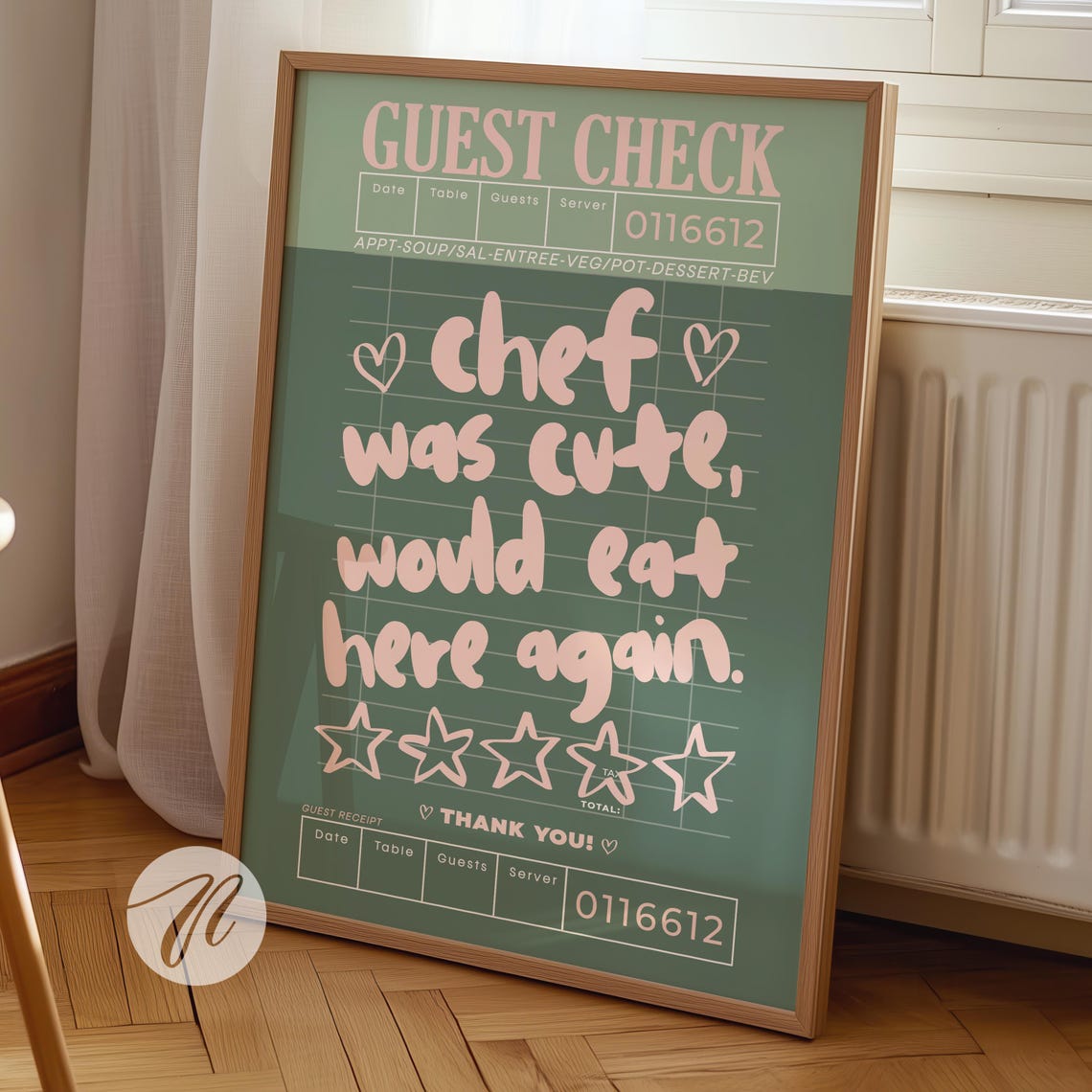 Guest Check Chef Was Cute Funny Retro Diner Kitchen Quote Poster