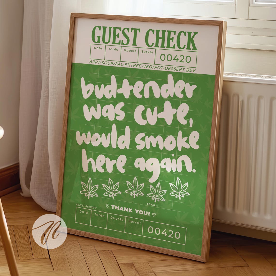 Budtender Was Cute Green Guest Check Cannabis Quote Wall Poster